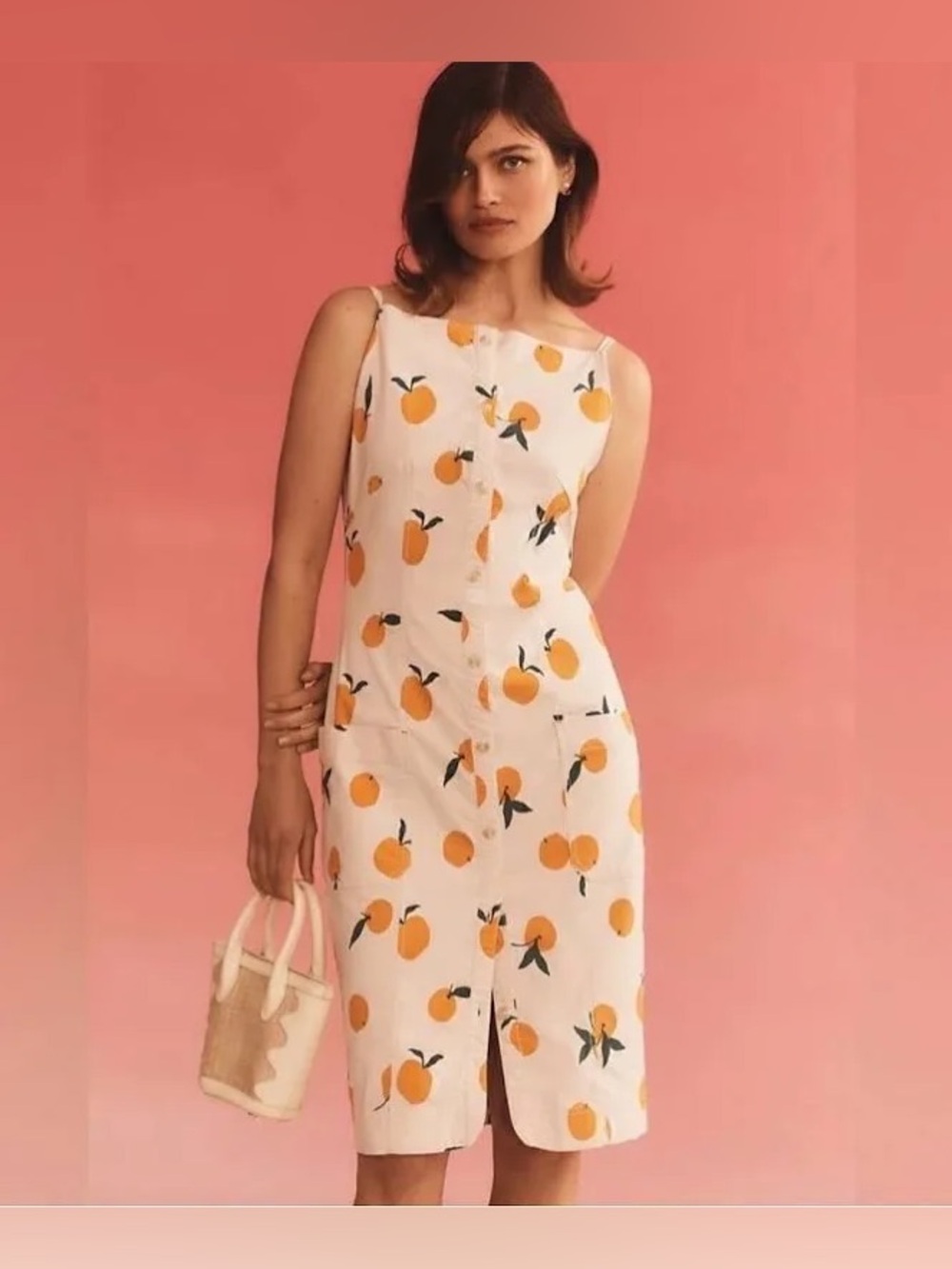 Maeve X Anthropologie Dylan Mierzwinski Colette Midi Dress Orange Citrus